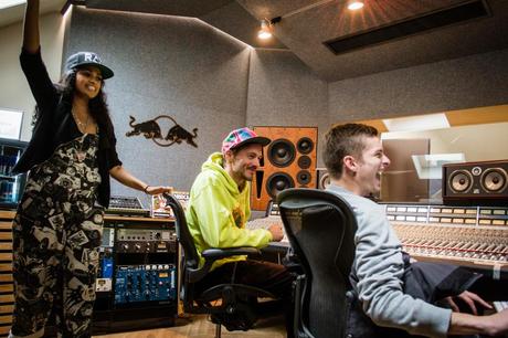 Alo Wala, DJ Copyflex and Julius Sylvest recording in Red Bull Studios Copenhagen.