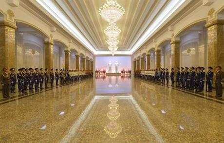 View of the statue hall at Ku'msusan Palace of the Sun on 10 October 2013, the 68th anniversary of the foundation of the Korean Workers' Party (Photo: Rodong Sinmun).