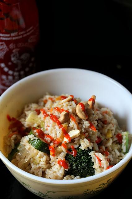 Vegan Vegetable Fried Rice with Sriracha  {Gluten Free}