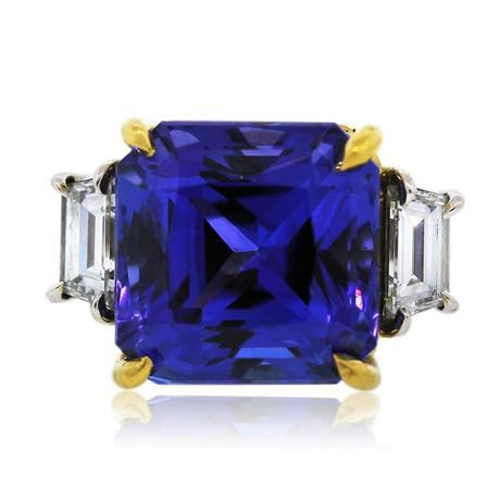 Platinum and 22k Gold 9.77Ct Tanzanite and Diamond Cocktail Ring