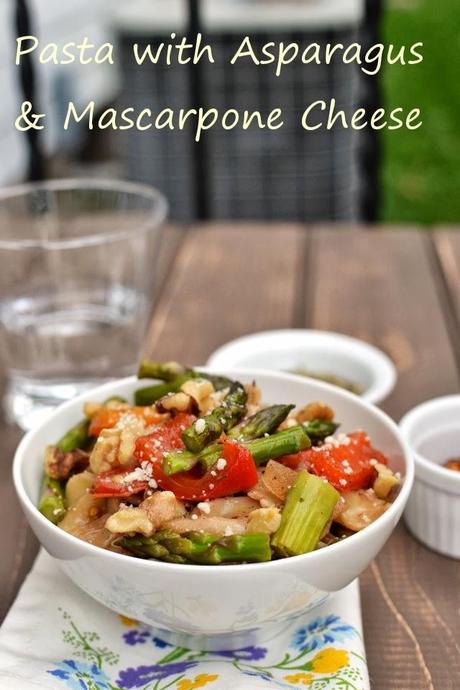 Pasta with Asparagus, Mascarpone cheese & Walnuts