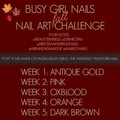 Busy Girl Nails Fall Nail Art Challenge - Antique Gold