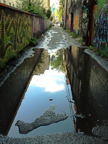 Graffiti Alley, Toronto, Ontario, puddle, reflections, street art, iPhone, iPhoneography