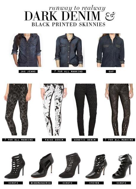 RUNWAY TO REALWAY Dark Denim & Black Printed Skinnies