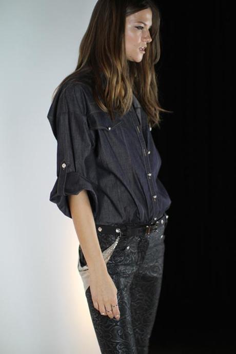 RUNWAY TO REALWAY Dark Denim & Black Printed Skinnies