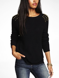 Express STUDDED SIDE SLIT SHAKER KNIT SWEATER