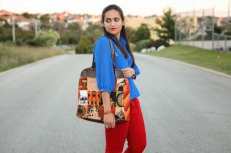 Indigo Blue Tunic, Zara Red Denims, zigi Soho flats, Tanvii.com