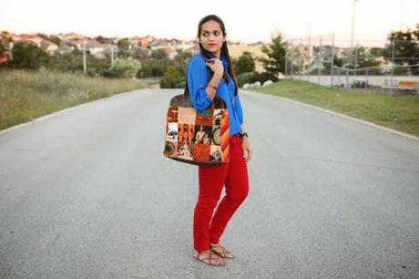 Indigo Blue Tunic, Zara Red Denims, zigi Soho flats, Tanvii.com