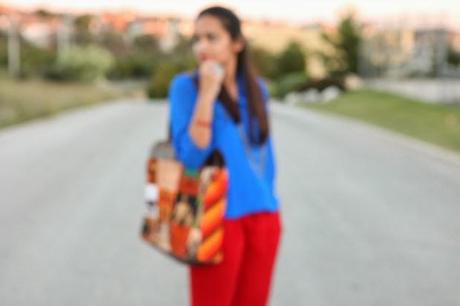 Indigo Blue Tunic, Zara Red Denims, zigi Soho flats, Tanvii.com