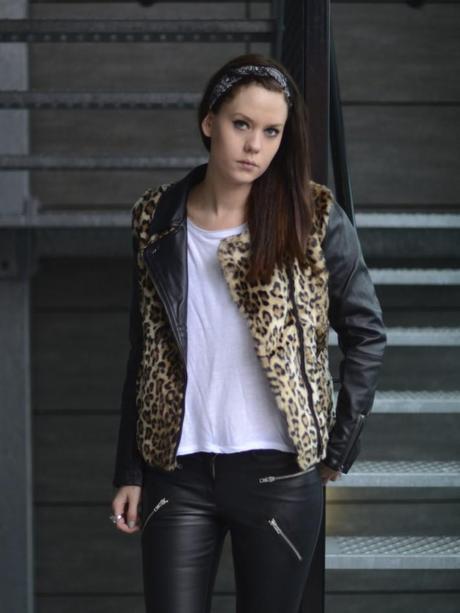 leopard and leather biker jacket look