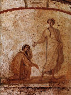 Jesus Healing a bleeding woman from Marcellinus Peter Catacomb