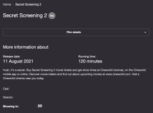 Cineworld Secret Screening 2 – Take 2!