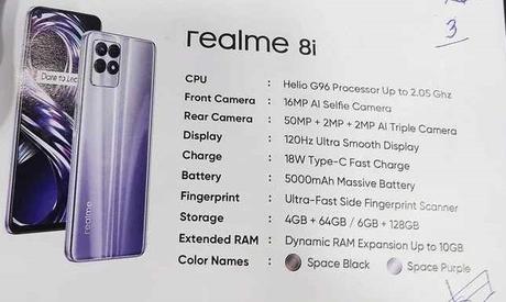 Realme 8s 5G and Realme 8i Specifications leaked ahead of launch