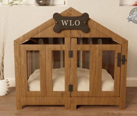personalized stylish wooden dog crate for rustic home decor