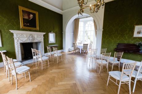 Grays Court wedding ceremony room with green wallpaper