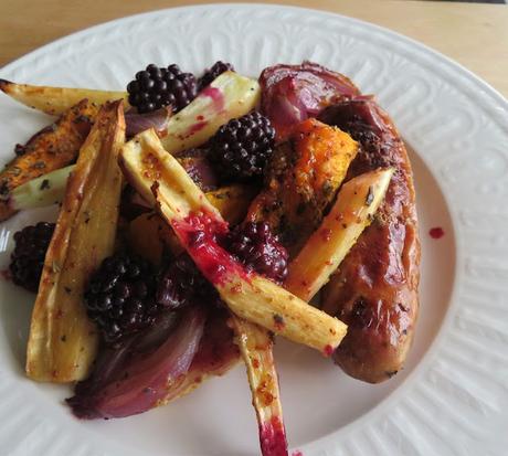 Sausage & Blackberry Tray Bake