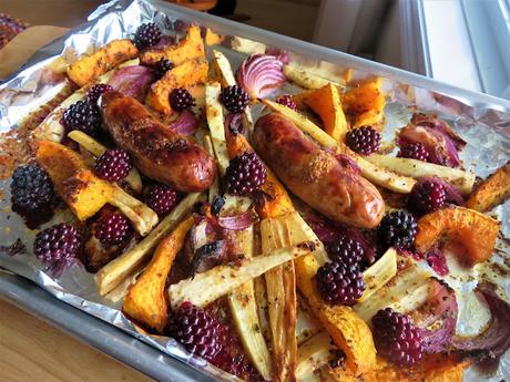 Sausage & Blackberry Tray Bake