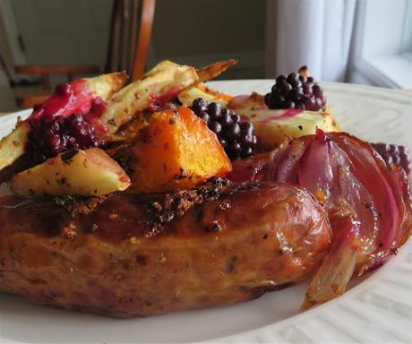 Sausage & Blackberry Tray Bake