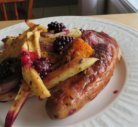 Sausage & Blackberry Tray Bake