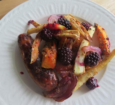 Sausage & Blackberry Tray Bake