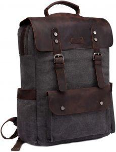 Leather backpack and canvas bag