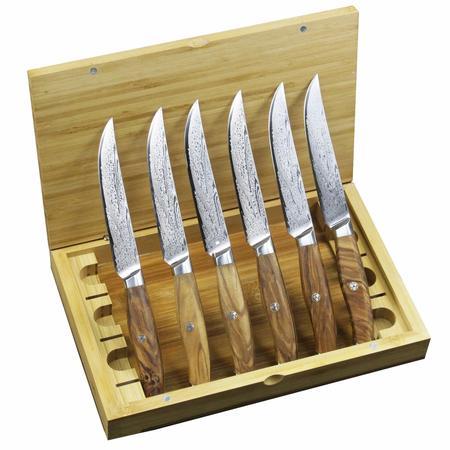 Letcase Damascus Non-serrated Steak Knife Set