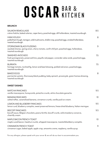 oscar bar and kitchen brunch menu