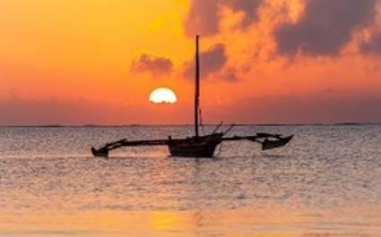 Africa - Mombasa - Fishing Boat Sunset Beach, shutterstock_267508148