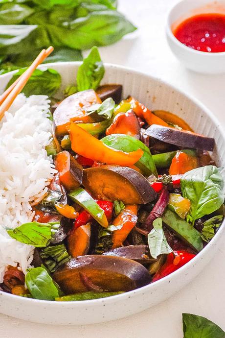 Thai Basil Eggplant Recipe (Vegan Stir Fry)