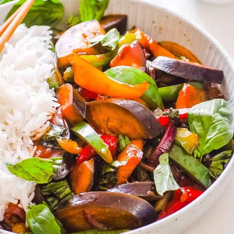 Thai Basil Eggplant Recipe (Vegan Stir Fry)