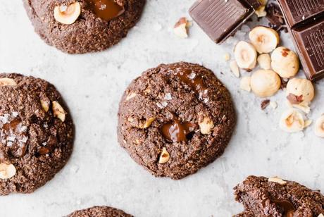 These Double Chocolate Hazelnut Cookies are soft, fudgy, and incredibly chocolatey! These irresistibleÂ cookies are loaded with melty dark chocolate chunks and crunchy hazelnuts, and you'd never guess they're gluten-free, paleo, and vegan.