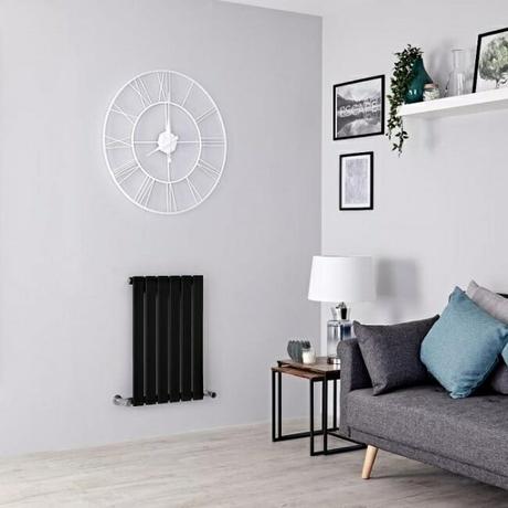 Milano Alpha - Black Horizontal Single Slim Panel Designer Radiator 635mm x 420mm