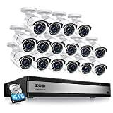 ZOSI H.265+ 1080p 16 Channel Security Camera System, Hybrid 4in1 DVR with Hard Drive 4TB and 16 x 1080p CCTV Bullet Camera Outdoor Indoor with 120ft Long Night Vision and 105°Wide Angle, Remote Access