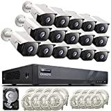 ONWOTE 16 Channel PoE IP Security Camera System 4TB, 5MP 2592x1944P, Power-Over-Ethernet, (16) Wired Outdoor Cameras, 16CH H.265 NVR, 2-Storage-Bay, Record Video Audio, 16CH Synchro Playback