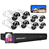 【16CH Expandable】 SMONET 5MP Lite Security Camera System,Wired Surveillance System Indoor Outdoor 1TB Hard Drive,8x1080P IP66 Waterproof Home CCTV Cameras,DVR Kits,Easy Remote,Night Vision,Playback