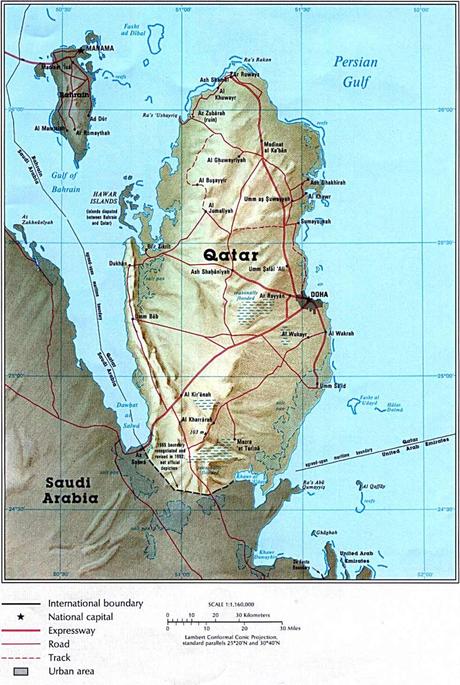 Is qatar located on the arabian peninsula? Qatar Map Mapsof Net