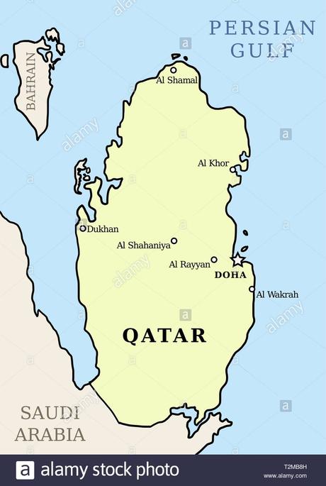 These municipalities are further subdivided into 98 zones and smaller subdivisions. Qatar Map Outline Illustration Country Map With Main Cities Stock Vector Image Art Alamy