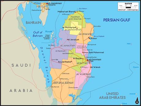 This map shows a combination of political and physical features. Qatar Political Wall Map Maps Com Com