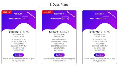 ashburnproxies 3 Days Plans