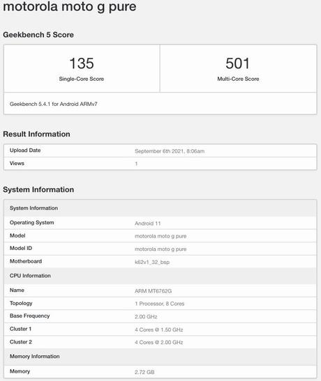 Moto G Pure spotted on Geekbench, key specifications revealed