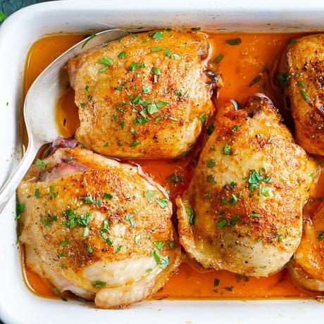 Find devour in the frozen aisle! Juicy Oven Baked Chicken Thighs The Kitchen Girl