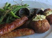 Roasted Sausages with Goat's Cheese Stuffed Baby Potatoes