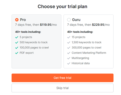 choose semrush plan