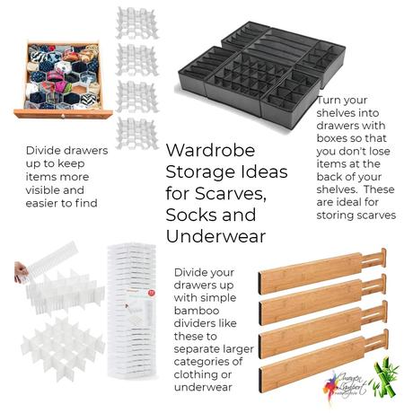 Wardrobe organisation tools for storing underwear and scarves