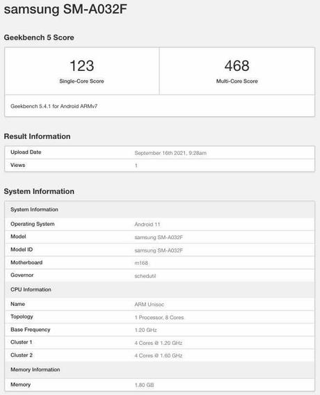 Samsung Galaxy A03 spotted on Geekbench, key specifications revealed