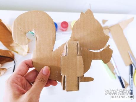 How to make squirrel from cardboard and leaves | DIY cardboard squirrel | 自制纸皮松鼠 ｜ 纸皮松鼠教学