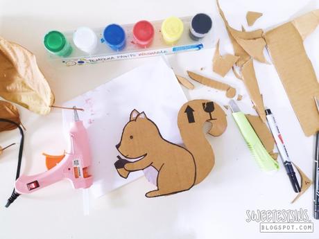 How to make squirrel from cardboard and leaves | DIY cardboard squirrel | 自制纸皮松鼠 ｜ 纸皮松鼠教学