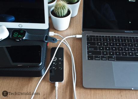 Air omni charging a laptop and an Apple TV remote all at once