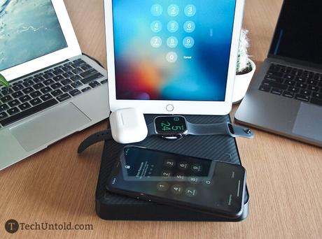 An Air Omni is charging four Apple devices simultaneously