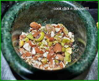 Badam kheer(Sweetened milk with whole almonds)